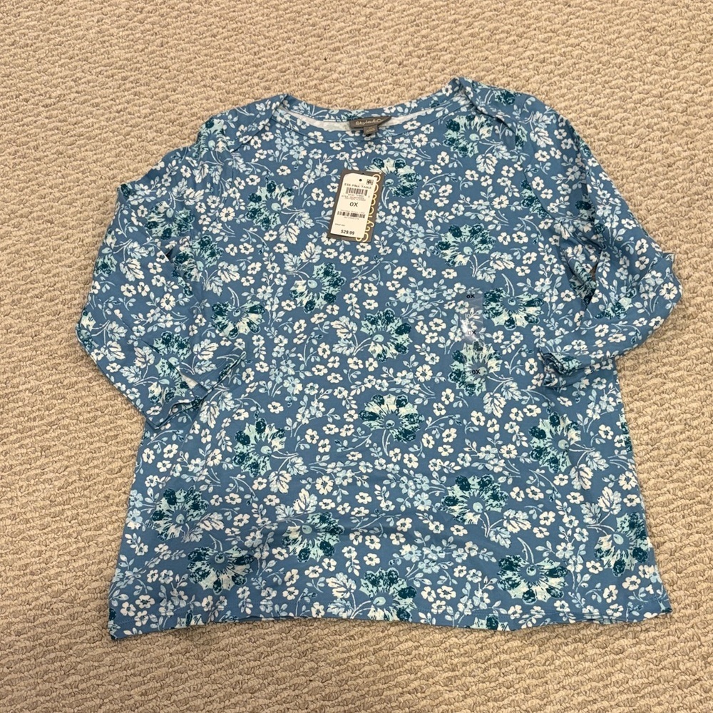 Style & Co. Blue Floral Long Sleeve Top